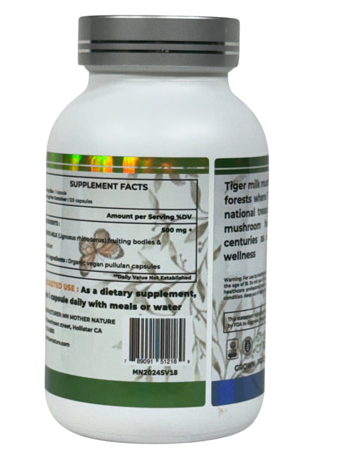 Tiger Milk Mushroom Supplement 500mg – 120 Vegan Capsules | Immune & Respiratory Support | Natural Wellness Tonic