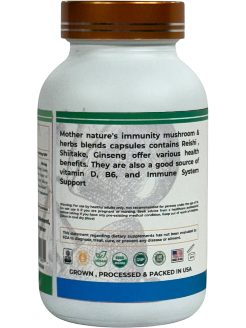 Immune Mushrooms Supplement (1000mg) - 60 capsules